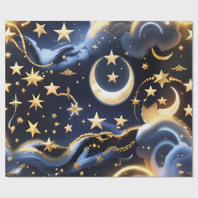 Papier Cadeau Wrapping Paper – Luxury Celestial Moon Phases (Plat)