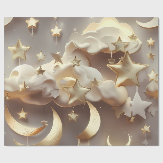 Papier Cadeau Wrapping Paper – Luxury Creamy Celestial Moon Gift (Plat)
