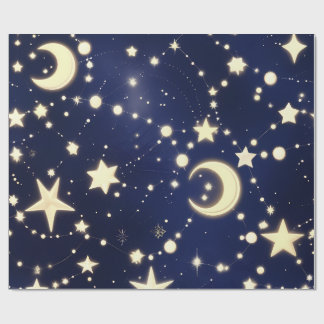 Papier Cadeau Wrapping Paper – Luxury Velvet Navy Celestial Moon