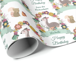 Papier Cadeau Wreath de cerfs de bois Joyeux anniversaire