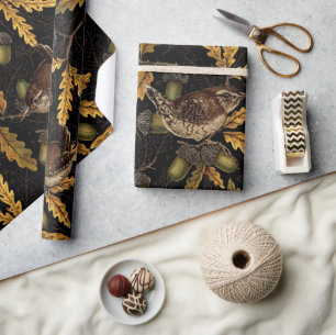 Papier Cadeau Wrens et cors sur noir