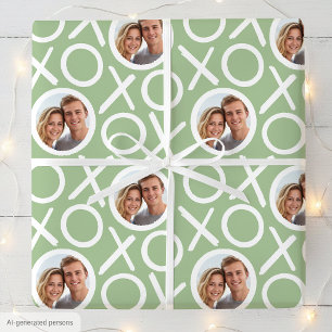 Papier Cadeau XOXO Câlins et Bisous 2 Photo Vert Brosse Script