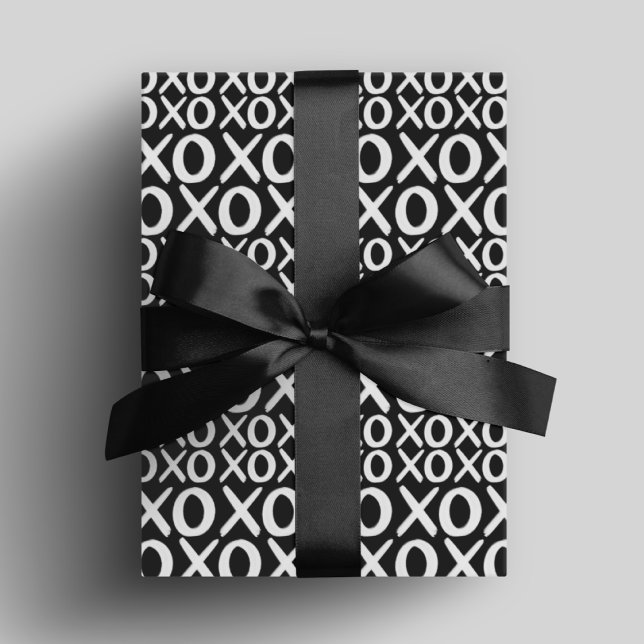 Papier Cadeau XOXO noir et blanc Huets et baisers (Black and White XOXO Hugs and Kisses Galentine Day Wrapping Paper)