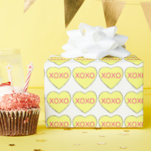 Papier Cadeau XOXO Pastel Coeurs de bonbons Jaunes Saint-Valenti
