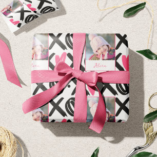 Papier Cadeau XOXO Photo et Motif de coeur Saint Valentin