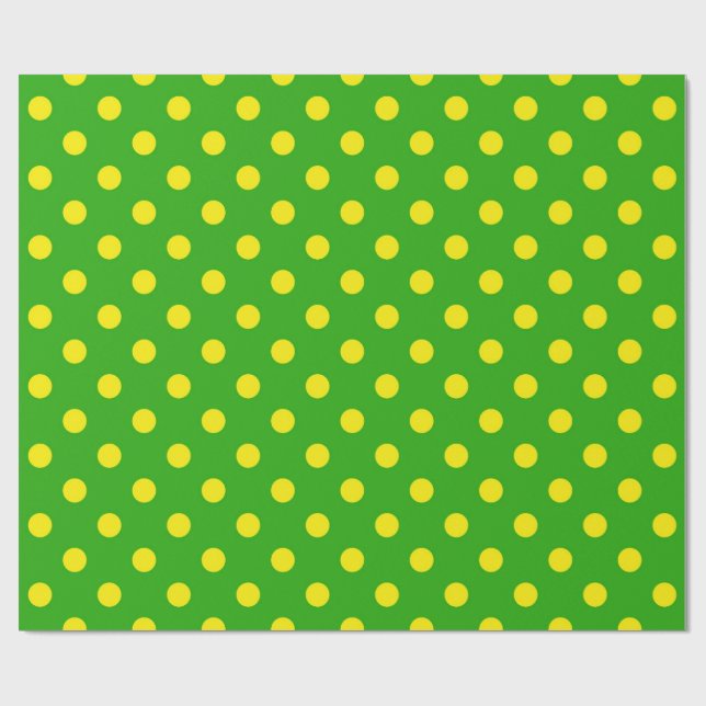 Papier Cadeau Yellow On Green Polka Dots Pattern Design  (Plat)