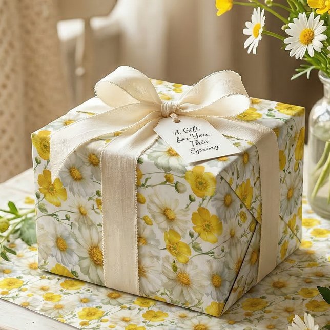 Papier Cadeau Yellow Watercolor Wildflowers Pattern  (Créateur téléchargé)