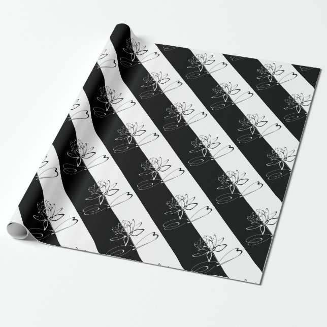 Papier Cadeau Yin Yang Black Lotus Blossom (Déroulé)