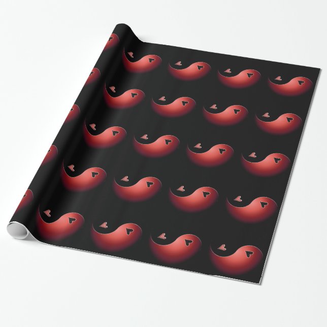 Papier Cadeau yin yang - rouge (Déroulé)