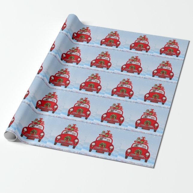 Papier Cadeau Yorkshire Terrier Chien En Voiture Avec Le Père No (Déroulé)