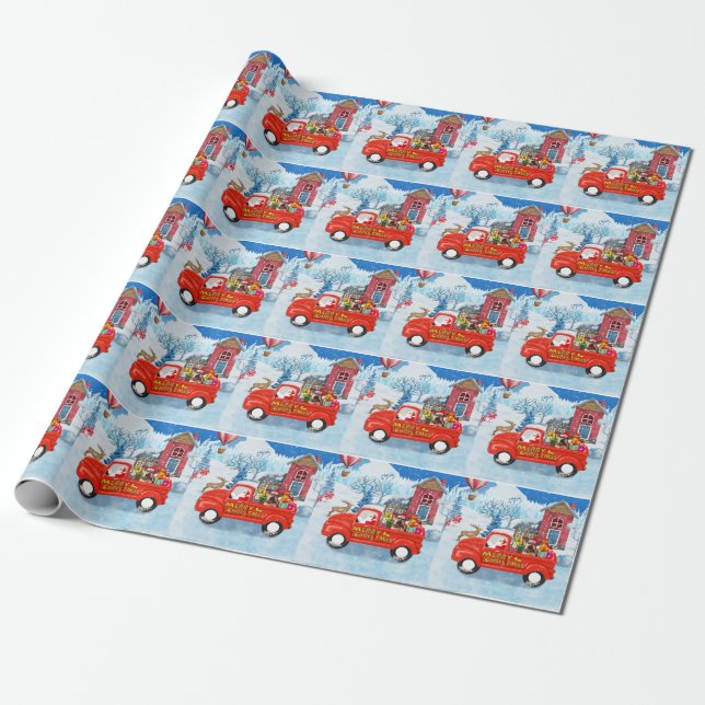 Papier Cadeau Yorkshire Terrier Chien Livraison de Noël Camion (Déroulé)