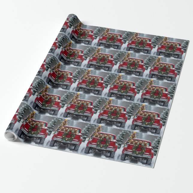 Papier Cadeau Yorkshire Terrier Christmas Red Truck Holiday Gift (Déroulé)