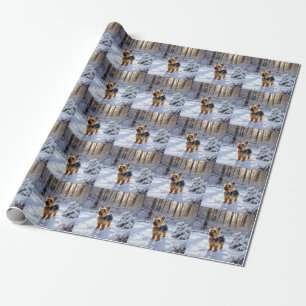 Papier Cadeau Yorkshire Terrier Laisser Neige Noël