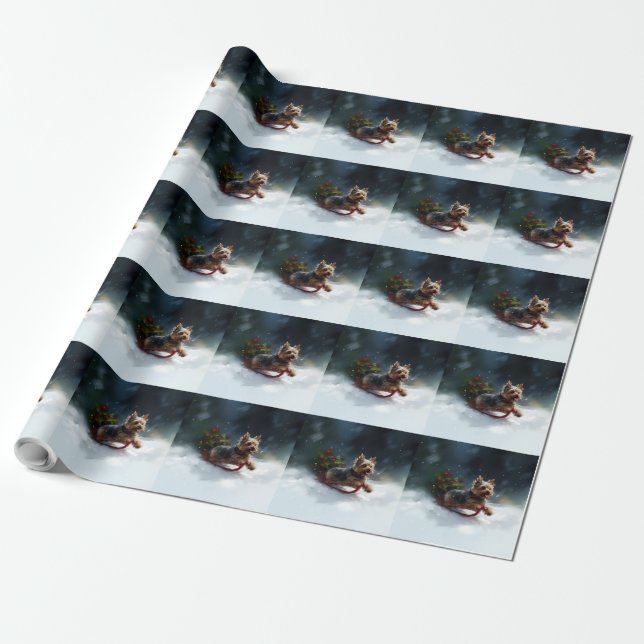 Papier Cadeau Yorkshire Terrier neige de Noël hiver (Déroulé)