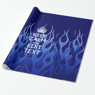 Papier Cadeau Your Text on Keep Calm on Navy Blue Racing Flames