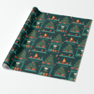 Papier Cadeau Yuletide Feu cheminée Dons Festifs