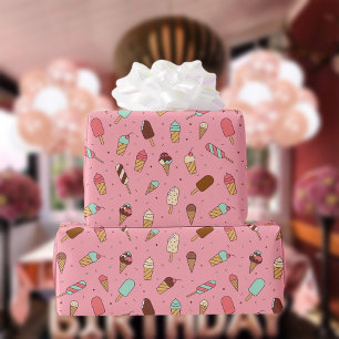Papier Cadeau Yummy Ice Cream Motif   Rose fraise
