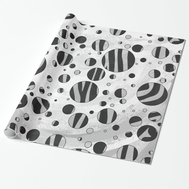 Papier Cadeau Zebra Polka point noir et gris clair (Déroulé)