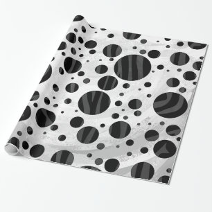 Papier Cadeau Zebra Polka point noir et gris impression