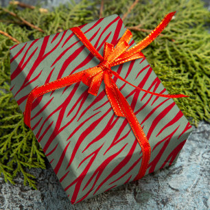 Papier Cadeau Zebra Print Sage Vert foncé Rouge moderne Noël