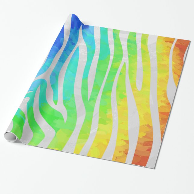 Papier Cadeau Zebra Rainbow et White Print (Déroulé)