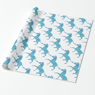 Papier Cadeau Zebra Silhouette Bleu et Blanc