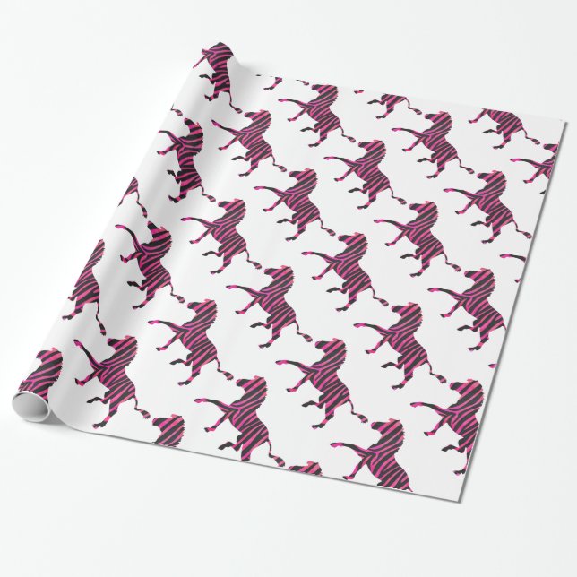 Papier Cadeau Zebra Silhouette noir et rose chaud (Déroulé)