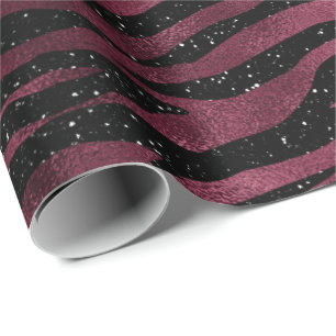 Papier Cadeau Zebra Stripes Black Marsala Parties scintillant Bo