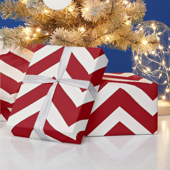 Papier Cadeau Zig Zag rouge et blanc rayé Noël moderne (Vacances)