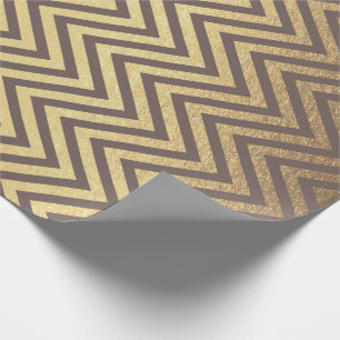 Papier Cadeau Zig Zag Stripes Brown Gold Chocolat Chevron Line