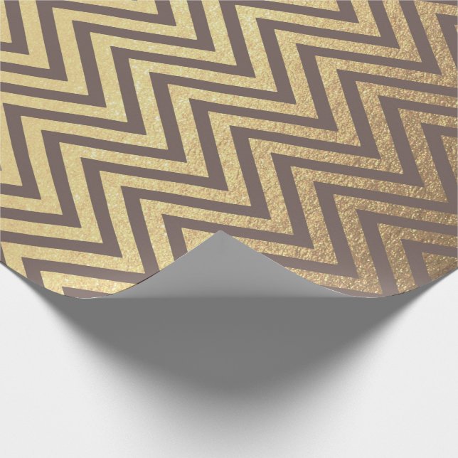 Papier Cadeau Zig Zag Stripes Brown Gold Chocolat Chevron Line (Coin)