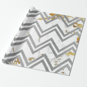 Papier Cadeau Zigzag de Carrare Chevron de marbre d'or de gris