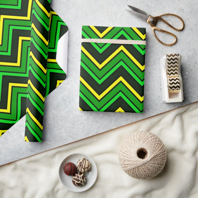 Papier Cadeau Zigzag de chevron vert, noir et jaune (Artisanat)