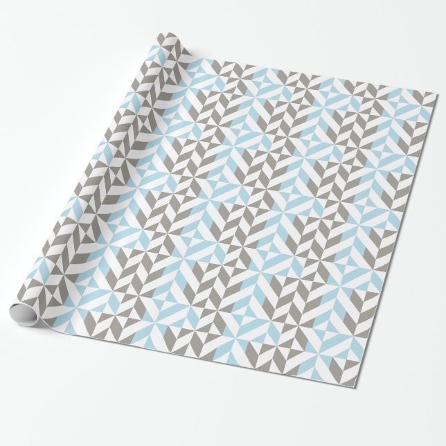 Papier Cadeau ZigZag géométrique bleu et argent (Déroulé)