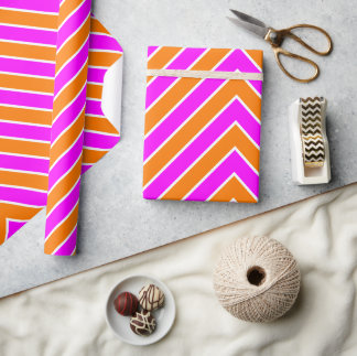 Papier Cadeau Zigzag Stripe Hot rose Orange