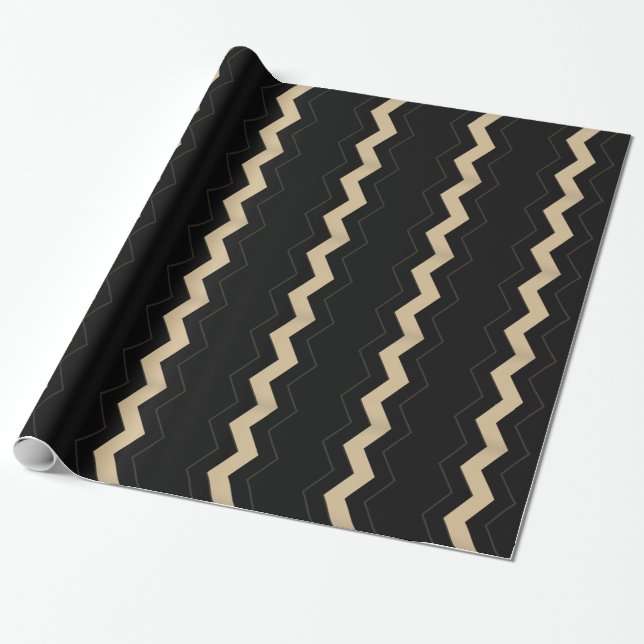 Papier Cadeau Zigzag tan et noir  (Déroulé)