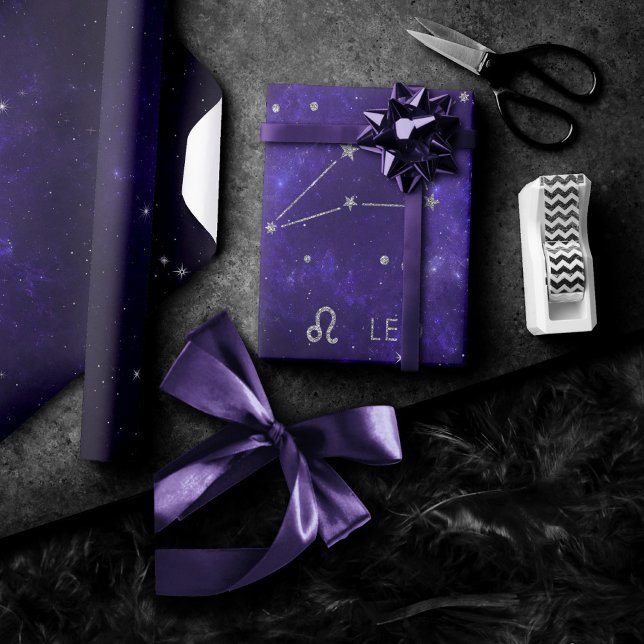 Papier Cadeau Zodiac Purple Leo | Horoscope d'astrologie cosmiqu (Créateur téléchargé)