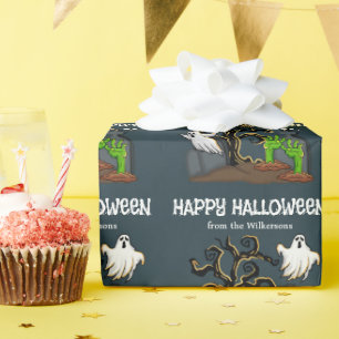 Papier Cadeau Zombie et fantômes de cimetière, fête d'Halloween