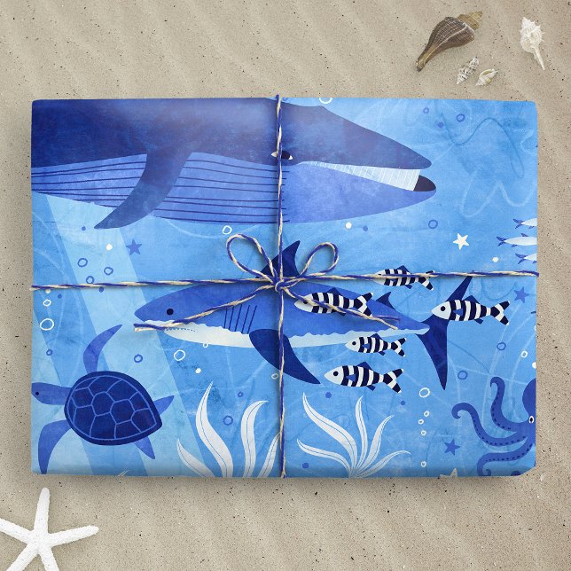 Papier Cadeau Zones de profondeur océanique - Animaux sous-marin (Ocean Depth Zones - Undersea Animals XL wrapping paper gift mockup)