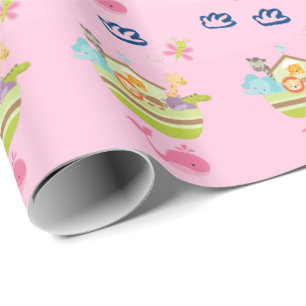 Papier Cadeau Zoo mignon Arche animal avec papillon et baleine