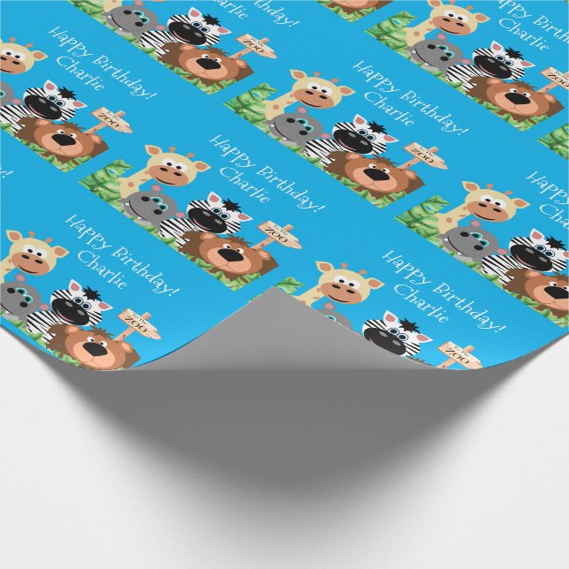 Papier Cadeau Zoo personnalisé Animal Birthday Green Leaf (Coin)