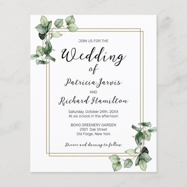 Papier Cadre Or Faire-part de mariage Budget de la verdur (Devant)