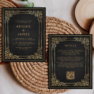 Papier Cadre Vintage Budget Noir Or Code QR Mariage