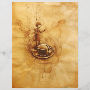 Papier Café taché dame et tasse de café