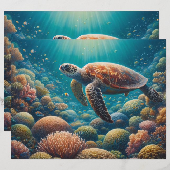 Papier Cahier de bord de la tortue de mer et du corail (Devant / Derrière)