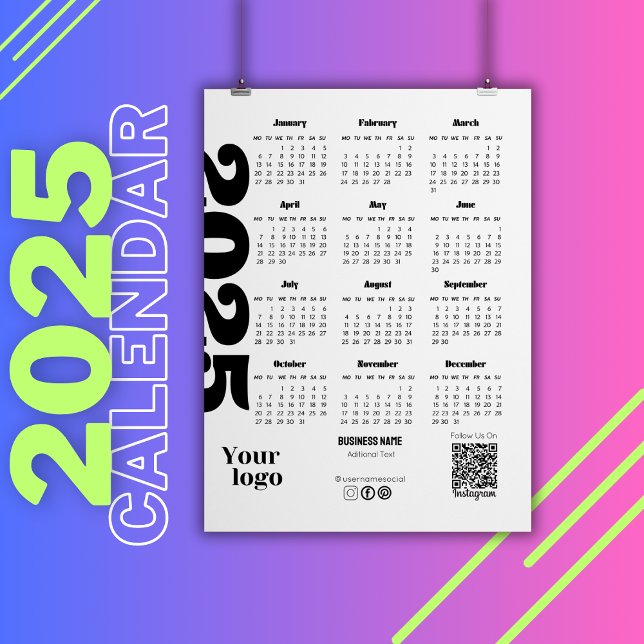 Papier Calendrier 2025 Année Noir Et Blanc Entreprise (2025 Year Calendar Black And White Corporate, corporate calendar, 2025 full year calendar)
