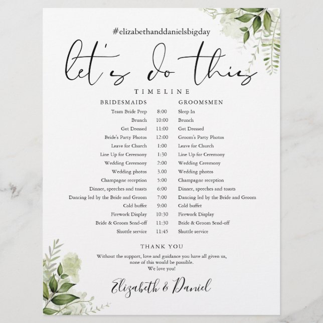 Papier Calendrier de mariage à la flore verdoyante (Devant)