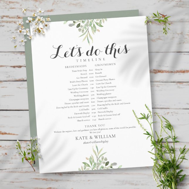 Papier Calendrier de mariage avec feuillage vert Script T (Créateur téléchargé)