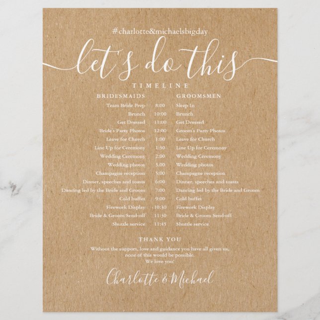 Papier Calendrier de mariage élégant rustique en kraft (Devant)