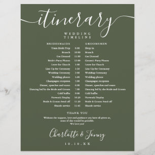 Papier Calendrier de Mariage Olive Green Itinéraire Chron